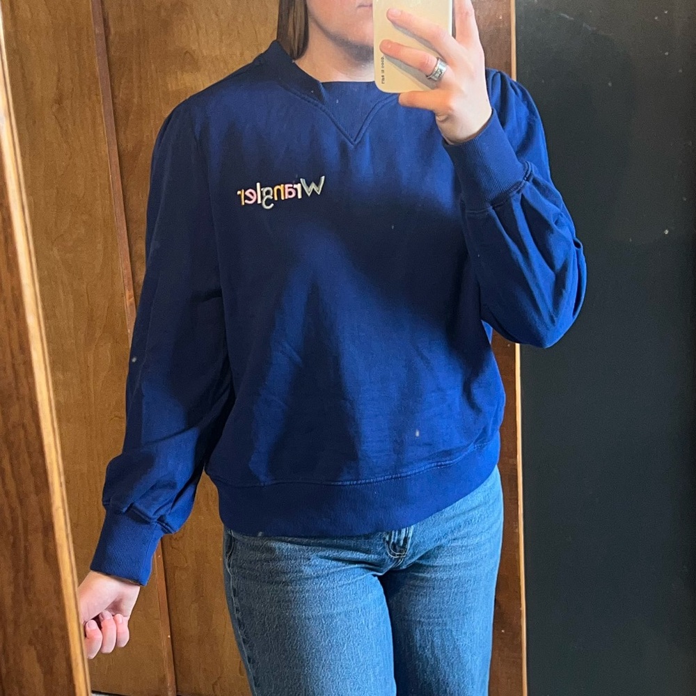 Wrangler Retro Blue Crewneck with Puff Sleeves, Size Large, NWOT